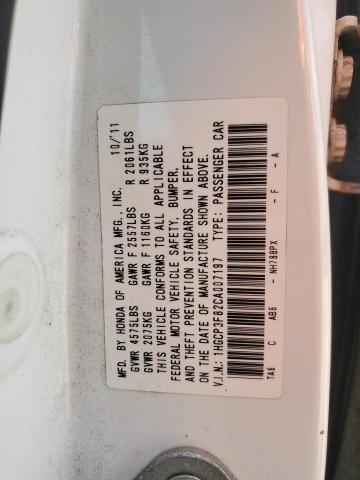 1HGCP3F82CA007197 - 2012 HONDA ACCORD EXL WHITE photo 12