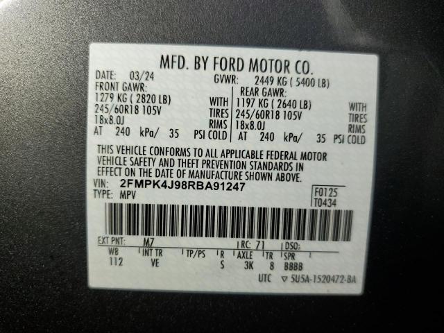 2FMPK4J98RBA91247 - 2024 FORD EDGE SEL GRAY photo 14