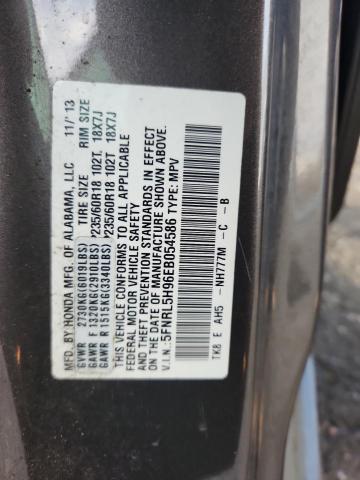 5FNRL5H96EB054586 - 2014 HONDA ODYSSEY TOURING GRAY photo 14
