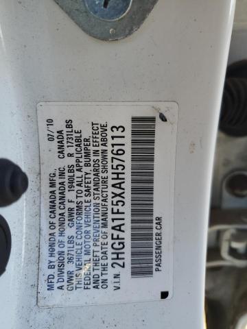 2HGFA1F5XAH576113 - 2010 HONDA CIVIC LX WHITE photo 13