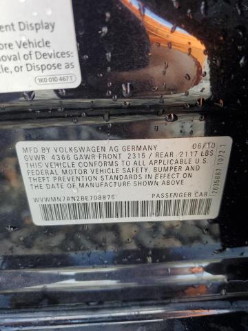 WVWMN7AN2BE708875 - 2011 VOLKSWAGEN CC SPORT BLACK photo 12