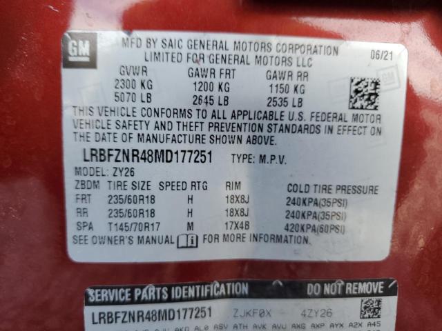 LRBFZNR48MD177251 - 2021 BUICK ENVISION ESSENCE Կարմիր լուսանկար 12
