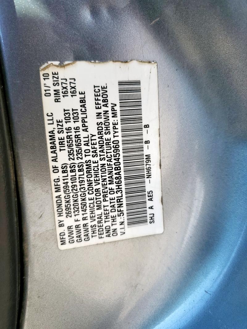 5FNRL3H68AB045960 - 2010 HONDA ODYSSEY EXL Gümüş foto 13