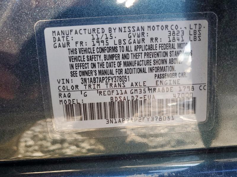 3N1AB7AP2FY378051 - 2015 NISSAN SENTRA S 青色 照片 13