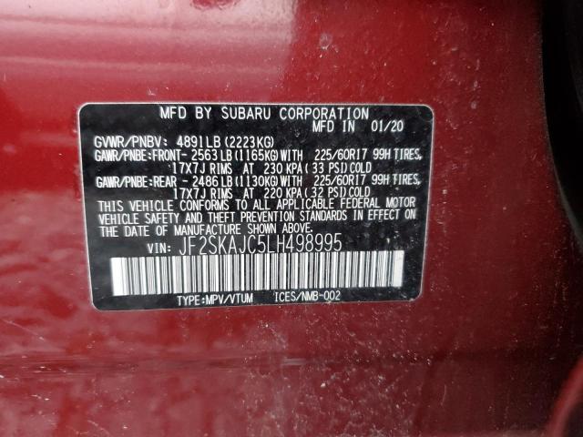 JF2SKAJC5LH498995 - 2020 SUBARU FORESTER PREMIUM RED photo 13