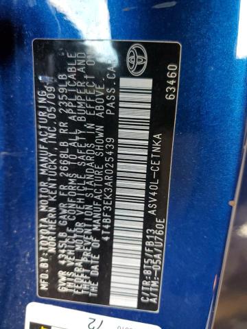 4T4BF3EK3AR025439 - 2010 TOYOTA CAMRY BASE Blau Foto 12