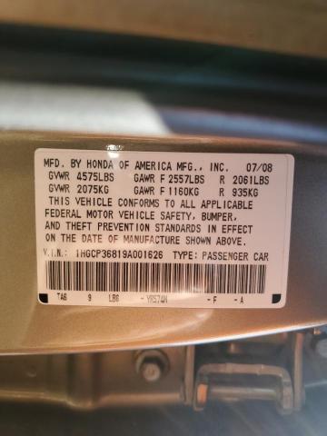 1HGCP36819A001626 - 2009 HONDA ACCORD EXL GOLD photo 13