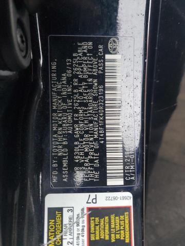 4T4BF1FK4DR323196 - 2013 TOYOTA CAMRY L 黑色 照片 12