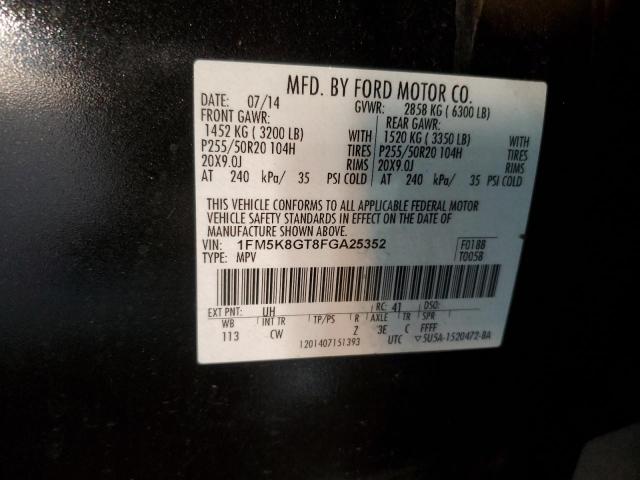 1FM5K8GT8FGA25352 - 2015 FORD EXPLORER SPORT BLACK photo 13