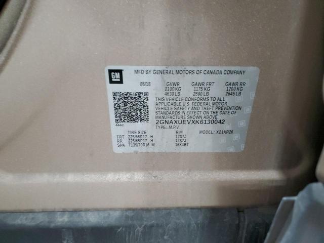 2GNAXUEVXK6130042 - 2019 CHEVROLET EQUINOX LT BEIGE photo 14