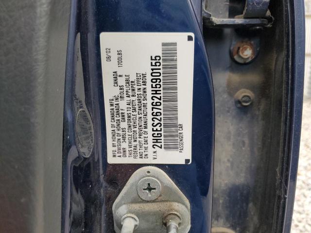 2HGES26762H590155 - 2002 HONDA CIVIC EX BLUE photo 12