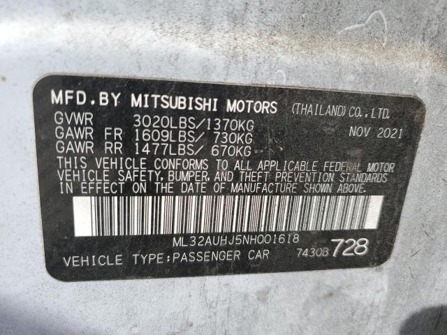 ML32AUHJ5NH001618 - 2022 MITSUBISHI MIRAGE ES WHITE photo 13