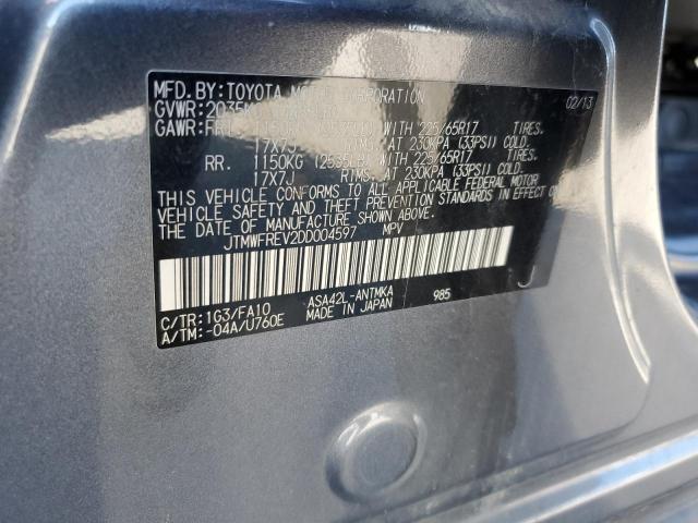 JTMWFREV2DD004597 - 2013 TOYOTA RAV4 XLE Գրաֆիտ լուսանկար 13