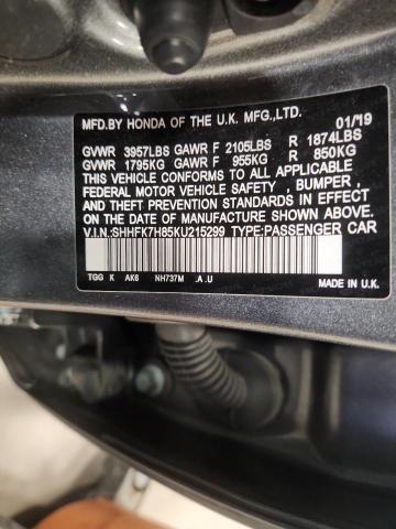SHHFK7H85KU215299 - 2019 HONDA CIVIC EXL GRAY photo 12