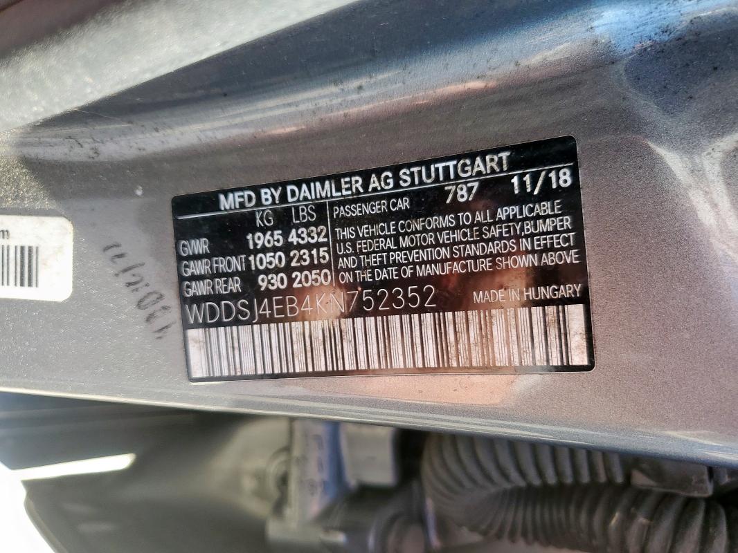 WDDSJ4EB4KN752352 - 2019 MERCEDES-BENZ CLA 250 Сұр фото 12