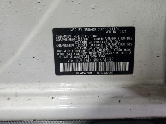 JF2GTAPC8M8674692 - 2021 SUBARU CROSSTREK PREMIUM თეთრი ფოტო 12