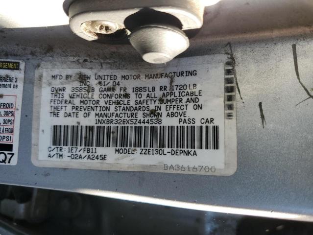 1NXBR32EX5Z444538 - 2005 TOYOTA COROLLA CE SILVER photo 12