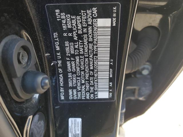 SHHFK7H67KU208272 - 2019 HONDA CIVIC EX BLACK photo 12