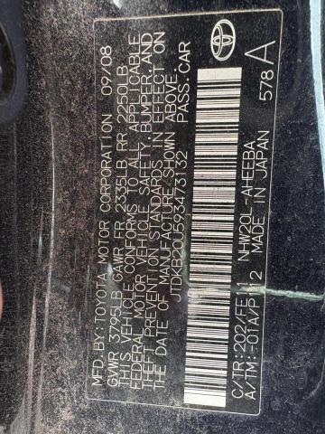 JTDKB20U593473132 - 2009 TOYOTA PRIUS BLACK photo 10