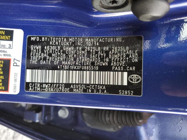 4T1BF1FKXFU885519 - 2015 TOYOTA CAMRY LE BLUE photo 13
