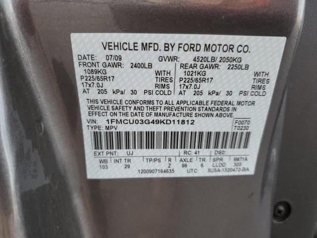 1FMCU03G49KD11812 - 2009 FORD ESCAPE XLT ნაცრისფერი ფოტო 13