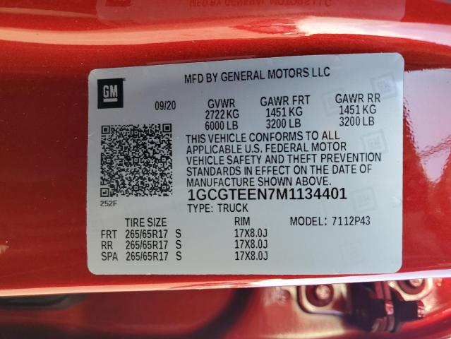 1GCGTEEN7M1134401 - 2021 CHEVROLET COLORADO ZR2 RED photo 12