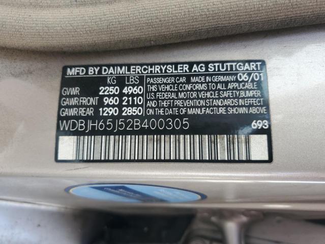 WDBJH65J52B400305 - 2002 MERCEDES-BENZ E 320 GOLD photo 12