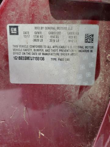 1G1BE5SM7J7155136 - 2018 CHEVROLET CRUZE LT 红色 照片 12