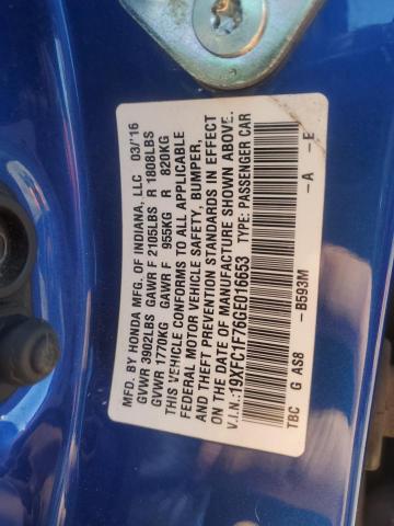19XFC1F76GE016653 - 2016 HONDA CIVIC EXL BLUE photo 13