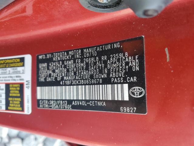 4T1BF3EK3BU658678 - 2011 TOYOTA CAMRY BASE RED photo 12