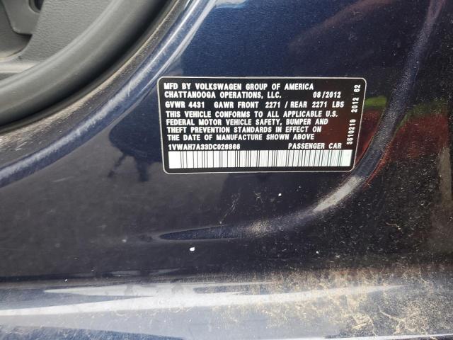 1VWAH7A33DC026866 - 2013 VOLKSWAGEN PASSAT S Azul foto 12