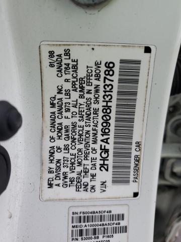 2HGFA16908H313786 - 2008 HONDA CIVIC EXL WHITE photo 12