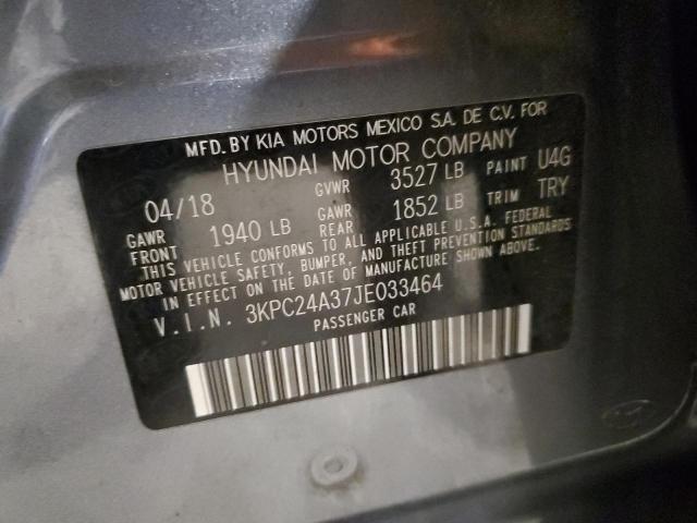 3KPC24A37JE033464 - 2018 HYUNDAI ACCENT SE Сұр фото 12