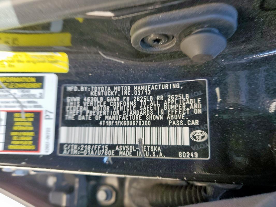 4T1BF1FK6DU670300 - 2013 TOYOTA CAMRY L GRAY photo 12