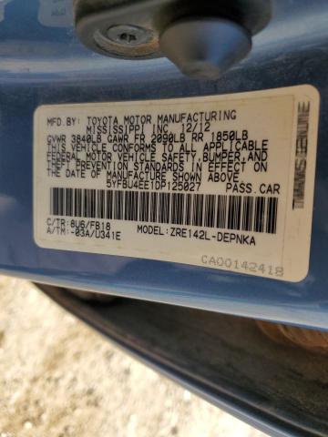 5YFBU4EE1DP125027 - 2013 TOYOTA COROLLA BASE Կապույտ լուսանկար 12