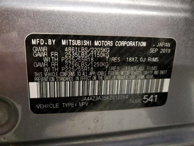 JA4AZ3A35KZ012254 - 2019 MITSUBISHI OUTLANDER SE ვერცხლისფერი ფოტო 14