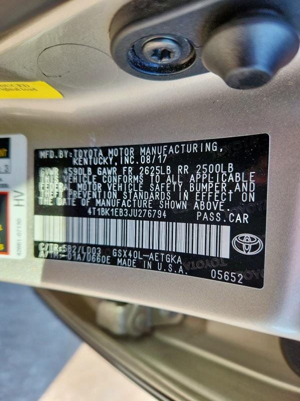 4T1BK1EB3JU276794 - 2018 TOYOTA AVALON XLE 棕色 照片 12