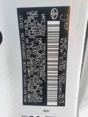 JTDEPMAE3MJ181663 - 2021 TOYOTA COROLLA LE 白色 照片 12