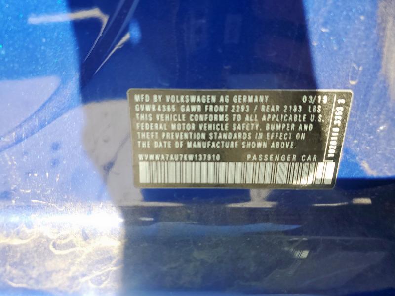 WVWWA7AU7KW137910 - 2019 VOLKSWAGEN GOLF R Կապույտ լուսանկար 13