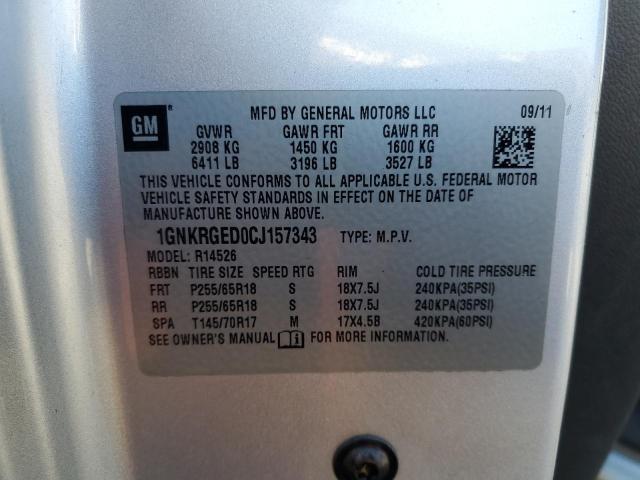 1GNKRGED0CJ157343 - 2012 CHEVROLET TRAVERSE LT SILVER photo 14