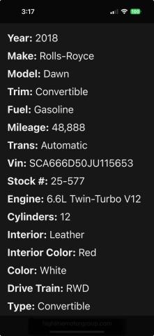 SCA666D50JU115653 - 2018 ROLLS-ROYCE DAWN WHITE photo 10