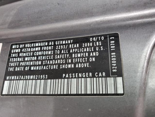 WVWBA7AJ9BW021953 - 2011 VOLKSWAGEN GOLF GRAY photo 12