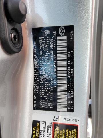 4T1BF1FK1CU114801 - 2012 TOYOTA CAMRY BASE SILVER photo 13