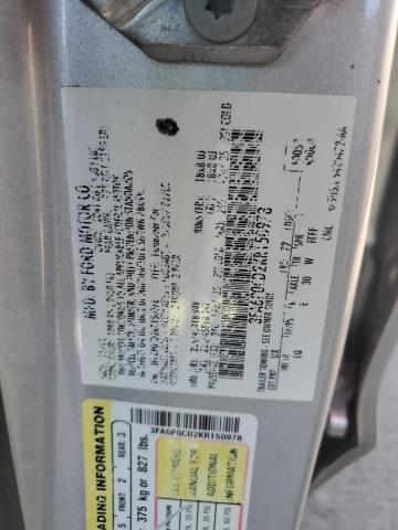 3FA6P0CD2KR150978 - 2019 FORD FUSION SEL SILVER photo 12