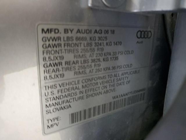 WA1AAAF77JD049650 - 2018 AUDI Q7 PREMIUM SILVER photo 13