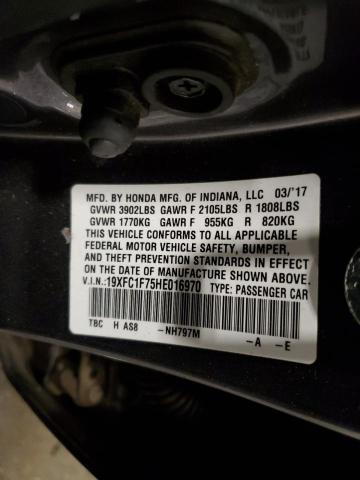 19XFC1F75HE016970 - 2017 HONDA CIVIC EXL Grau Foto 12