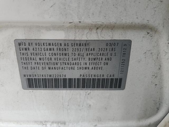 WVWDR71K07W222674 - 2007 VOLKSWAGEN RABBIT WHITE photo 12