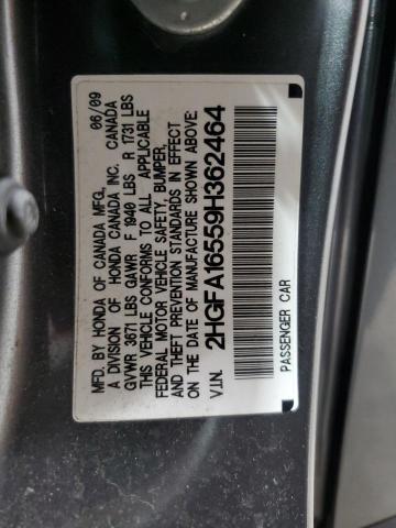 2HGFA16559H362464 - 2009 HONDA CIVIC LX Boz foto 12