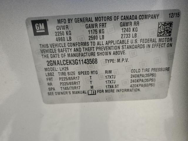 2GNALCEK3G1143568 - 2016 CHEVROLET EQUINOX LT 银色 照片 14