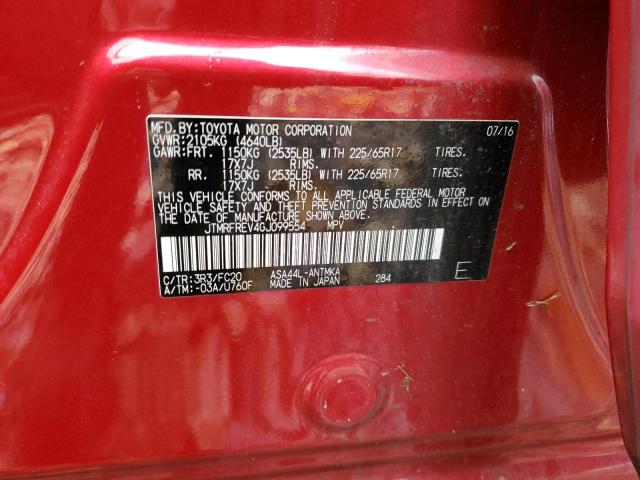 JTMRFREV4GJ099554 - 2016 TOYOTA RAV4 XLE RED photo 14